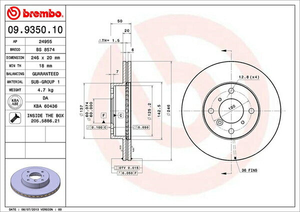 brembo BRAKE DISC スズキ カルタス/カルタスクレセント/カルタスエスティーム GC41W 1995/01〜2002/08 フロント左右セット 09.9350.10