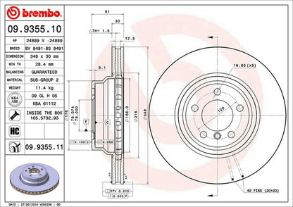 brembo BRAKE DISC BMW 7シリーズ E65/E66 GN60 2005/05〜2009/11 フロント左右セット 09.9355.10