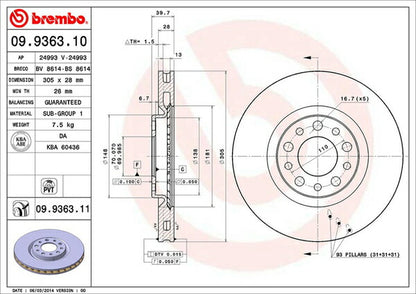 brembo BRAKE DISC ALFA ROMEO 159 93922 2006/02〜 フロント左右セット 09.9363.11