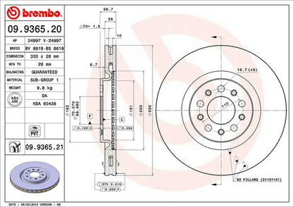 brembo BRAKE DISC ALFA ROMEO ジュリエッタ 94014/940141 2013〜 フロント左右セット 09.9365.21