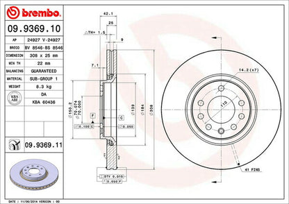 brembo BRAKE DISC SAAB 9-5 EB308 2002/03〜2011/03 フロント左右セット 09.9369.11