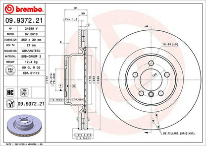 brembo BRAKE DISC LAND ROVER レンジローバー ヴォーグ LM5S 2009/06〜2013/02 フロント左右セット 09.9372.21