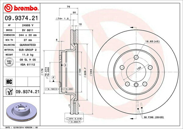 brembo BRAKE DISC LAND ROVER レンジローバー(III) LM44 2005/06〜2008/03 フロント左右セット 09.9374.21