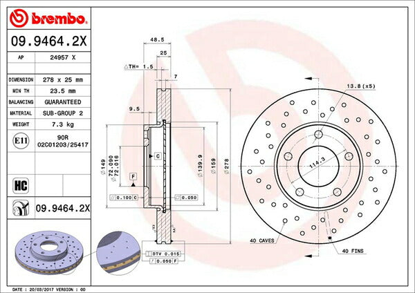 brembo XTRA BRAKE DISC マツダ プレマシー CWEAW 2010/07〜 フロント左右セット 09.9464.2X
