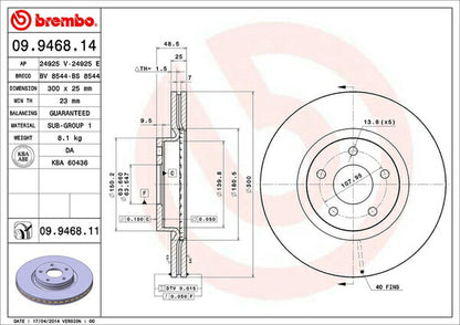 brembo BRAKE DISC FORD クーガ WF0HYDP 2010/10〜2013/09 フロント左右セット 09.9468.11