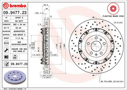 brembo フローティングディスク AUDI RS4 8EBNSF 2006/07〜 フロント左右セット 09.9477.23