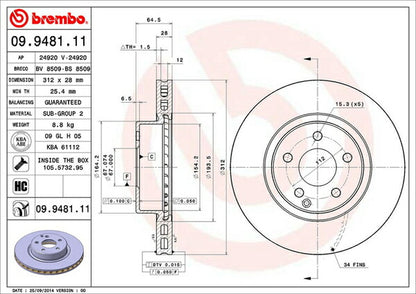 brembo BRAKE DISC MERCEDES BENZ Eクラス W211(ワゴン) 211265C 2003/08〜2005/01 フロント左右セット 09.9481.11