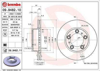 brembo BRAKE DISC PORSCHE ボクスター 986K/98665/98623 1996/10〜2004/11 フロント左右セット 09.9482.11