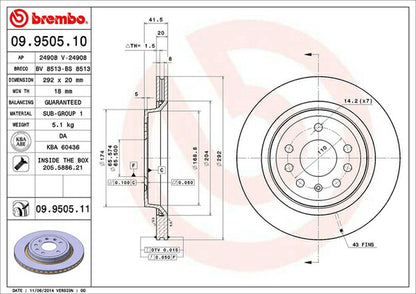 brembo BRAKE DISC SAAB 9-3 FB207 2003〜 リア左右セット 09.9505.11