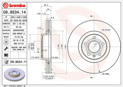 brembo BRAKE DISC AUDI A8 4EBPKF 2005/06〜2010/12 フロント左右セット 09.9534.11