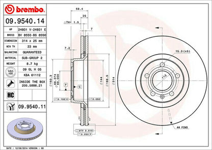 brembo BRAKE DISC AUDI A6(C6) 4FBDW 2004/09〜2012/02 フロント左右セット 09.9540.11