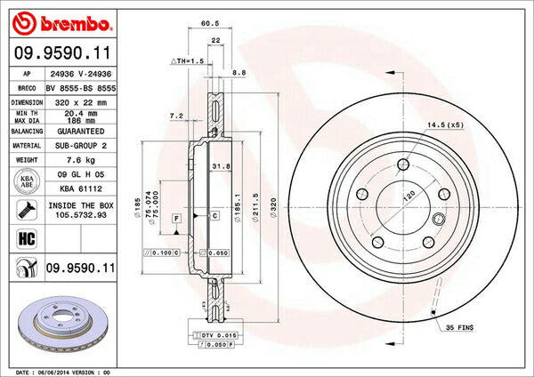 brembo BRAKE DISC BMW 3シリーズ E46(クーペ) AV30 2000/08〜 リア左右セット 09.9590.11