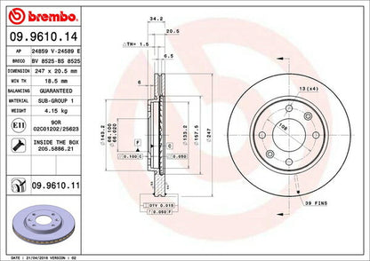 brembo BRAKE DISC PEUGEOT 306 N5/N5A 1997〜2002 フロント左右セット 09.9610.11