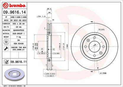 brembo BRAKE DISC PEUGEOT 406 D93FZ 1996〜2005/05 フロント左右セット 09.9616.11