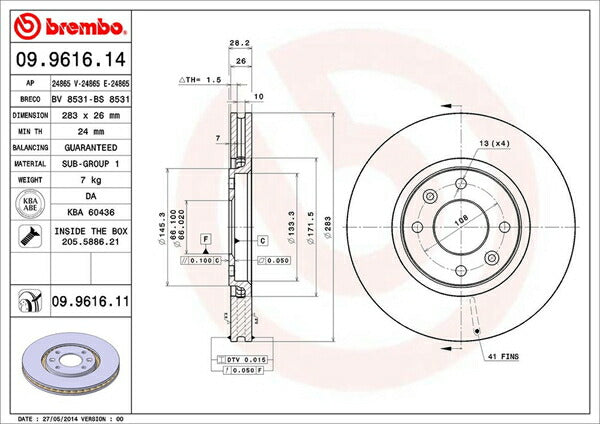 brembo BRAKE DISC PEUGEOT 406 D8/D9/D9L4/D8BR/D9BR/D9BRL4 1996〜2005/05 フロント左右セット 09.9616.11