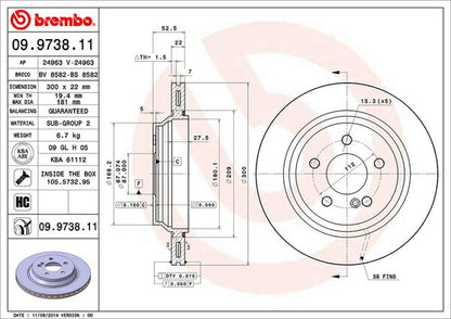 brembo BRAKE DISC MERCEDES BENZ CL W215 215375 2002/11〜2006/10 リア左右セット 09.9738.11