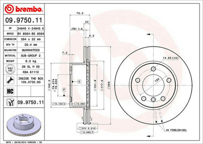 brembo BRAKE DISC BMW 1シリーズ E87 UE16 2007/05〜2010/04 フロント左右セット 09.9750.11