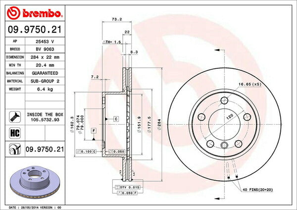brembo BRAKE DISC BMW 1シリーズ F20 1A16 2011/10〜2012/03 フロント左右セット 09.9750.21