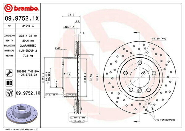brembo XTRA BRAKE DISC BMW 1シリーズ E87 UF20 2004/09〜2006/01 フロント左右セット 09.9752.1X