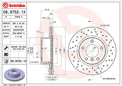 brembo XTRA BRAKE DISC BMW 1シリーズ E87 UF20 2004/09〜2006/01 フロント左右セット 09.9752.1X