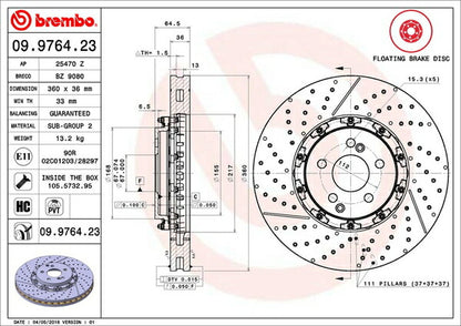 brembo フローティングディスク MERCEDES BENZ SL R230 230470 2008/05〜2012/03 フロント左右セット 09.9764.23