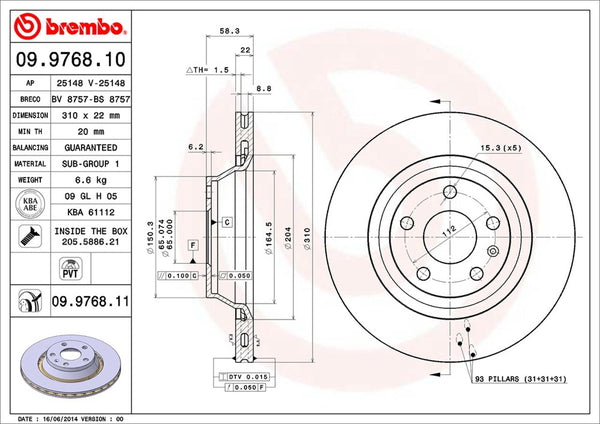 brembo BRAKE DISC アウディ TT 8JBUBF 09.9768.11 – KTS オンライン