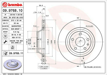 brembo BRAKE DISC AUDI TT 8JBUBF 2006/10〜2015/08 リア左右セット 09.9768.11