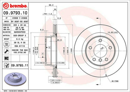 brembo BRAKE DISC BMW 3シリーズ E90(セダン) PG20 2010/05〜 リア左右セット 09.9793.10