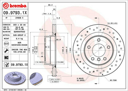 brembo XTRA BRAKE DISC BMW 3シリーズ E90(セダン) VB25 2005/04〜2007/02 リア左右セット 09.9793.1X