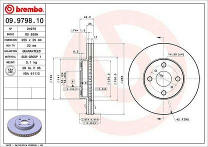 brembo BRAKE DISC トヨタ プリウス NHW11 2000/05〜2003/08 フロント左右セット 09.9798.10