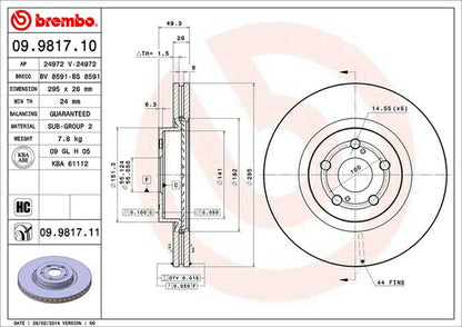 brembo BRAKE DISC トヨタ アベンシス AZT250/AZT251/AZT255 2003/07〜2011/09 フロント左右セット 09.9817.10