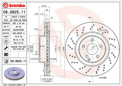 brembo BRAKE DISC MERCEDES BENZ SL R230 230475 2001/10〜2006/10 フロント左右セット 09.9825.11