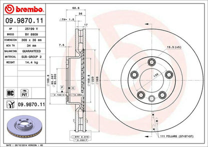 brembo BRAKE DISC PORSCHE カイエン 9PAM4851A 2006/12〜2010/03 フロント左右セット 09.9870.11