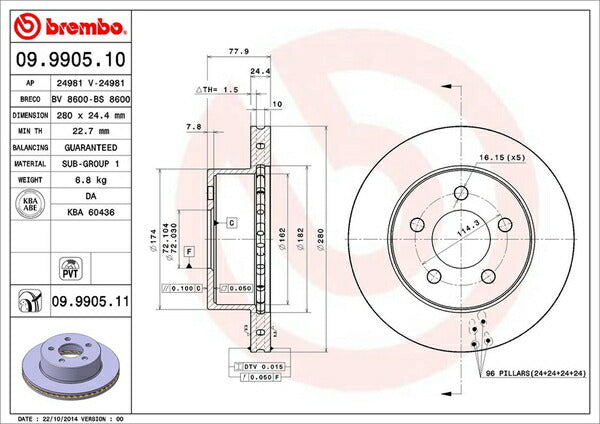 brembo BRAKE DISC JEEP チェロキー 7M/7MX 1999/12〜2001 フロント左右セット 09.9905.11