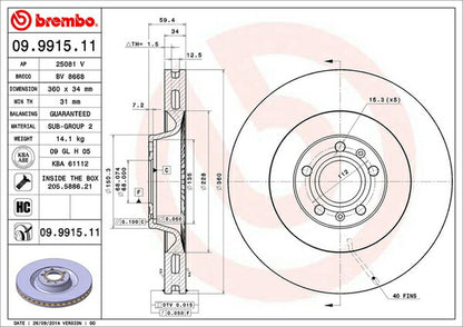 brembo BRAKE DISC AUDI A8 4EBFLF 2004/09〜2005/05 フロント左右セット 09.9915.11