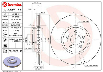 brembo BRAKE DISC BMW X5 E70 ZV44S 2010/05〜2013/11 フロント左右セット 09.9921.11