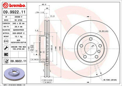 brembo BRAKE DISC BMW X5 E70 FE48 2007/05〜2010/05 フロント左右セット 09.9922.11