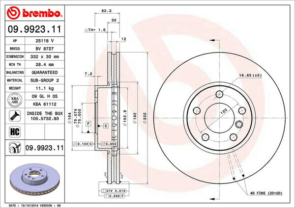brembo BRAKE DISC BMW X5 F15 KR30/KR30S 2013/11〜 フロント左右セット 09.9923.11