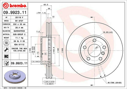brembo BRAKE DISC BMW X5 E70 ZW30S 2012/01〜2013/11 フロント左右セット 09.9923.11