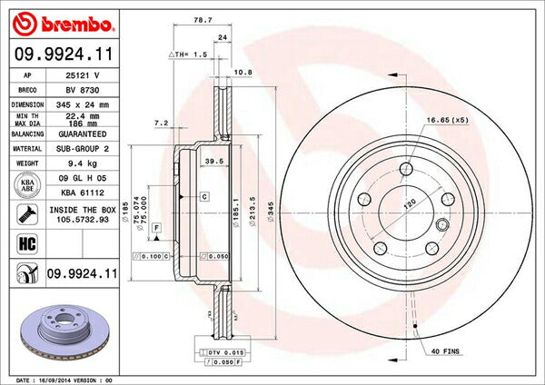 brembo BRAKE DISC BMW X6 E71 FG44 2008/06〜2010/04 リア左右セット 09.9924.11