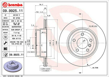 brembo BRAKE DISC BMW X5 F15 KT20 2015/09〜 リア左右セット 09.9925.11