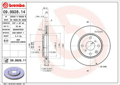 brembo BRAKE DISC CITROEN C1 2005〜 フロント左右セット 09.9928.11