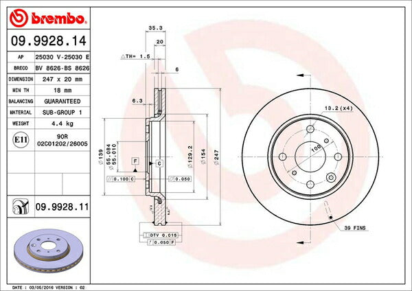 brembo BRAKE DISC PEUGEOT 107 2005〜 フロント左右セット 09.9928.11