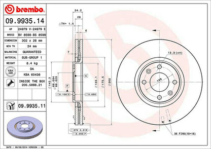brembo BRAKE DISC PEUGEOT 307 CC M307CC 2003/10〜2009/06 フロント左右セット 09.9935.11
