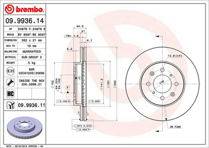 brembo BRAKE DISC ホンダ フィット GE7/GE9 2007/10〜2009/10 フロント左右セット 09.9936.11