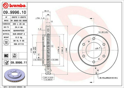 brembo BRAKE DISC ミツビシ パジェロ V63W/V65W/V68W 1999/06〜2006/08 フロント左右セット 09.9996.10
