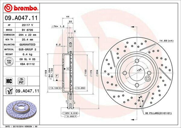 brembo BRAKE DISC MINI R55(クラブマン) ML16 2007/10〜2010/04 フロント左右セット 09.A047.11