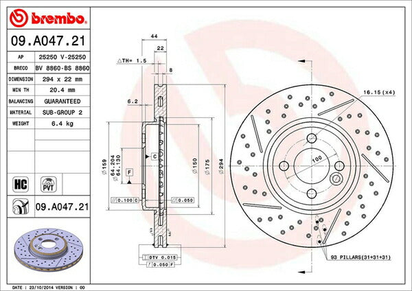 brembo BRAKE DISC MINI R56 SR16/SU16 2010/10〜2014/04 フロント左右セット 09.A047.21