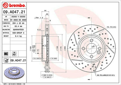brembo BRAKE DISC MINI R56 SR16/SU16 2010/10〜2014/04 フロント左右セット 09.A047.21