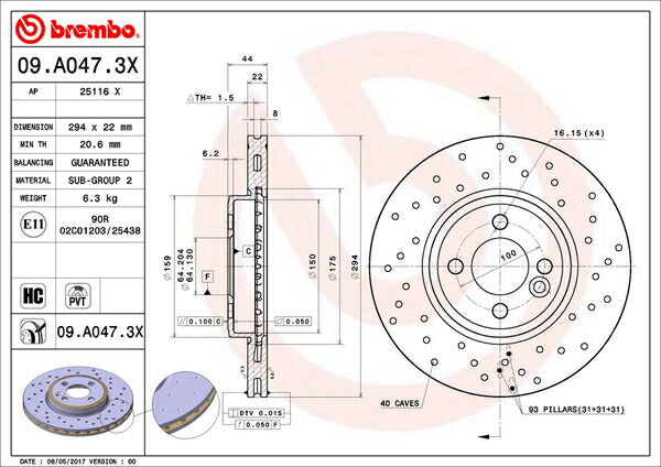 brembo XTRA BRAKE DISC MINI R59(ロードスター) SY16S 2012/01〜 フロント左右セット 09.A047.3X